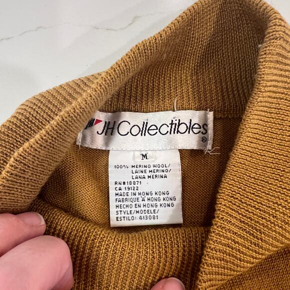 Vtg JH Collectibles 100% merino wool Mockneck turtleneck sweater gold brown - Picture 7 of 8